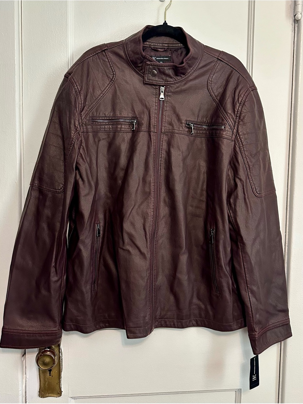 NWT INC International Concepts Faux Leather Bomber Jacket in Burgundy (XXL)